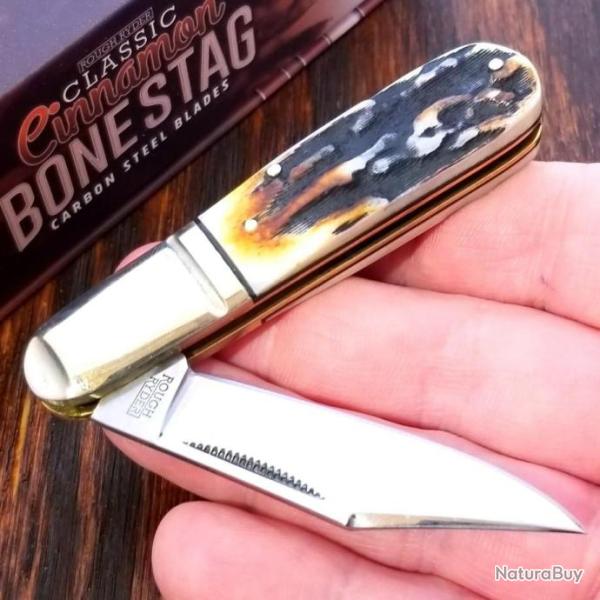 Couteau Rough Ryder Barlow Cinnamon Bone Lame Acier Carbone Manche Os RR2429