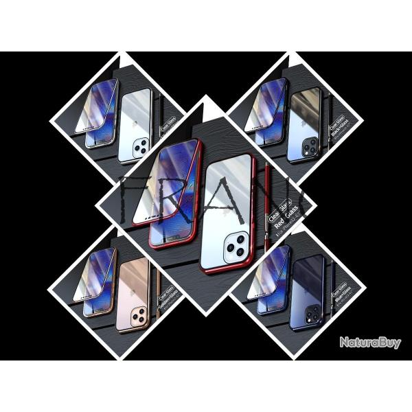 Coque Magnetique Alu Verre Trempe 2 Faces, Couleur: Au Choix, Smartphone: iPhone 14 Pro