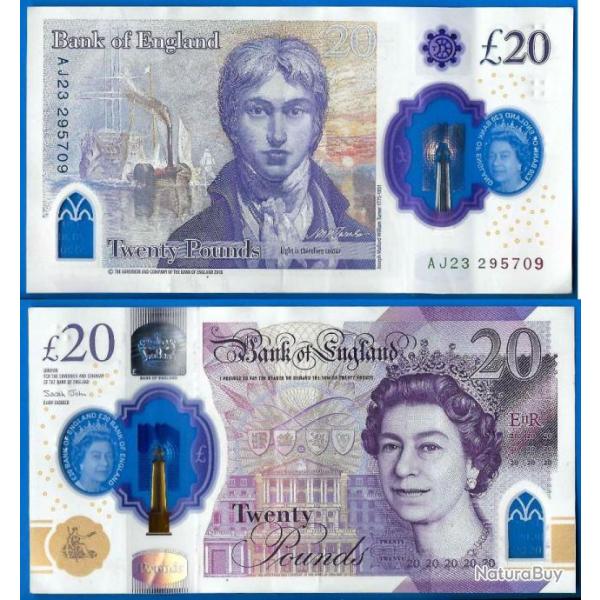 Royaume Uni 20 Pounds 2020 2021 Sign Sarah John Billet  Grande Bretagne United Kingdom UK Polymere