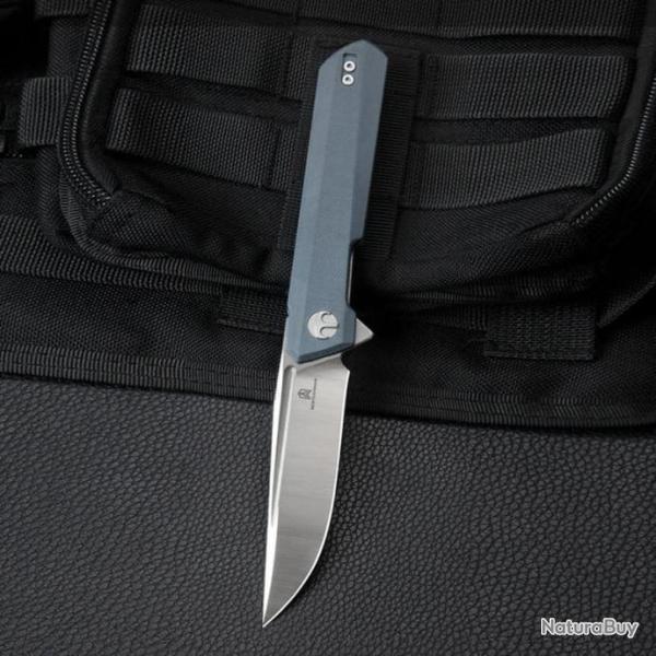 Couteau Bestech Bestechman Dundee Blue/Gray Lame Acier D2 Manche G10 IKBS Linerlock Clip BTKMK01F -