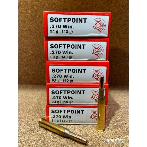 5 BOITES DE 20 CARTOUCHES GECO 270 WIN DEMI BLINDEE 9.1GR