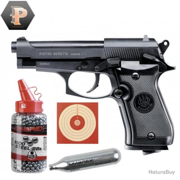 Pistolet Beretta M84 FS CO2 cal. BB/4.5 mm + 1500 BB + cibles + capsules
