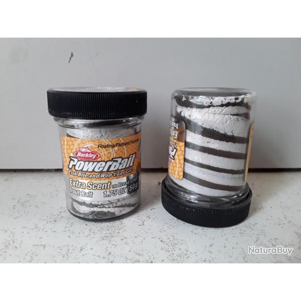 X2 POTS DE PATTES BERKLEY POWERBAIL BLANC ET MARRON CROUTE DE PAIN