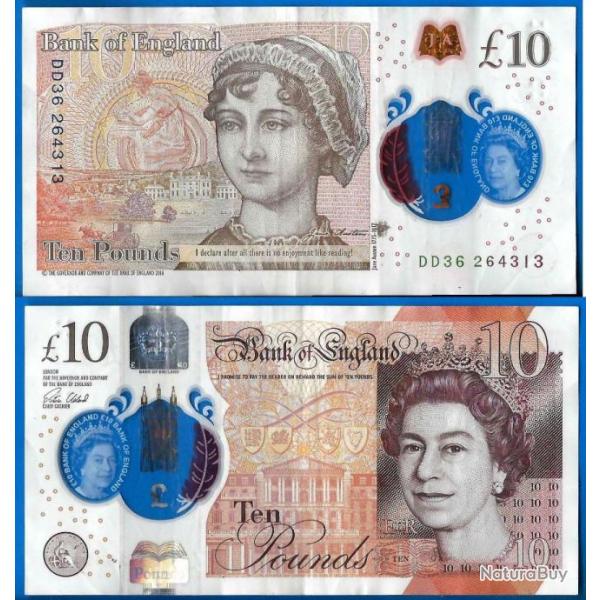 Royaume Uni 10 Pounds 2017 Billet Polymere Pound Grande Bretagne Angleterre Uk Reine Elizabeth 2