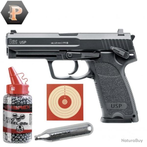 Heckler & Koch USP Black Blowback CO2 cal BB/4.5mm + 1500BB + cibles + capsules
