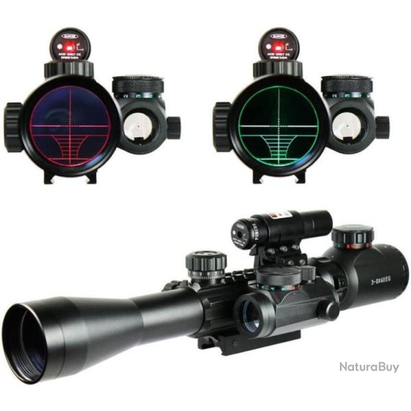 Lunettes de Vis�e Airsoft 3-9X40EG Chasse Rouge Vert Laser Holographique Riflescope + Viseur d'arme