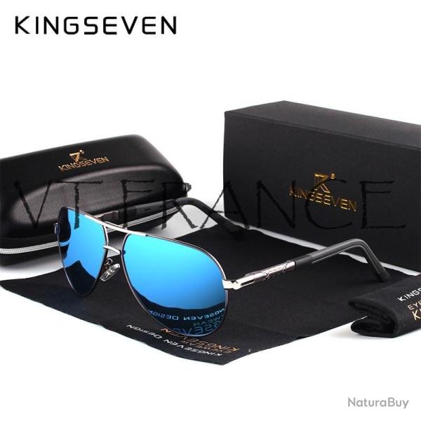 KINGSEVEN Lunettes Soleil Polarisee Aviateur, Couleur: Gun/Blue