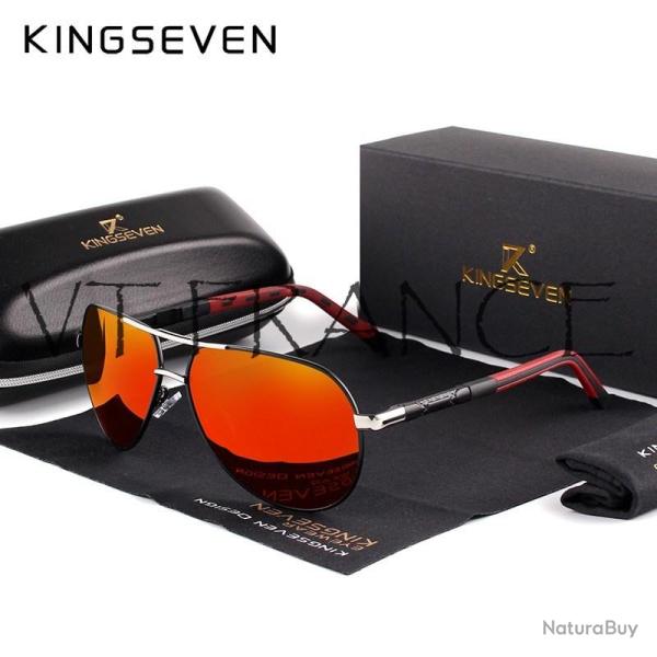 KINGSEVEN Lunettes Soleil Polarisee Aviateur, Couleur: Silver/Red