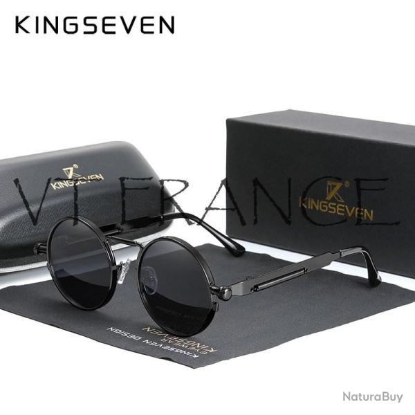 KINGSEVEN Lunettes Soleil Polarisee Steampunk, Couleur: Black/Gray