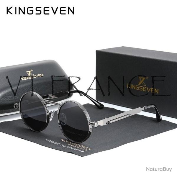 KINGSEVEN Lunettes Soleil Polarisee Steampunk, Couleur: Gun/Gray