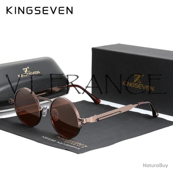 KINGSEVEN Lunettes Soleil Polarisee Steampunk, Couleur: Brown