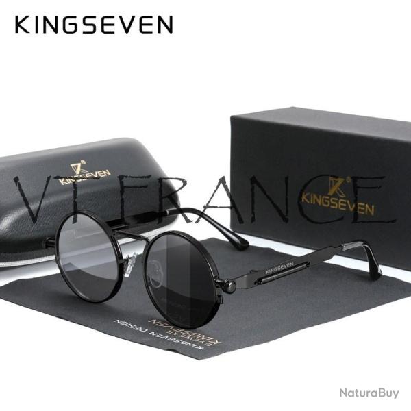 KINGSEVEN Lunettes Soleil Polarisee Steampunk, Couleur: Black Photochromic