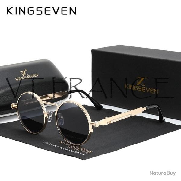 KINGSEVEN Lunettes Soleil Polarisee Steampunk-Gold/Gray