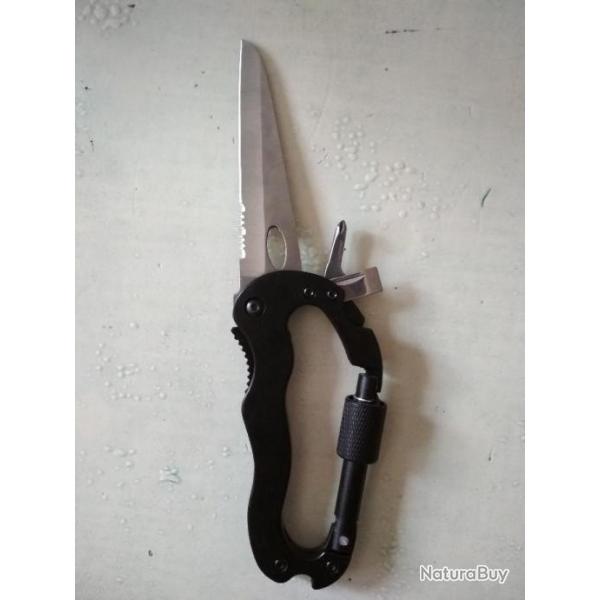 Couteau Multitool Pliant Mousqueton Tactique EDC - Couteau D�capsuleur Tournevis Poing am�ricain