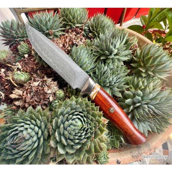 Couteau fait main acier damas 5 couches insert mammouth stabilis� custom tactique chasse #0069