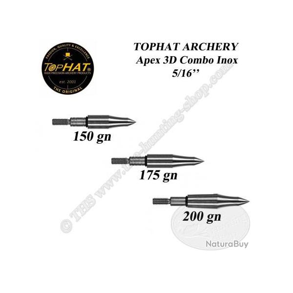 TOPHAT ARCHERY Pointes d'entrainement � visser Apex 3D Combo lourdes 5/16" en acier inoxidable 150 -