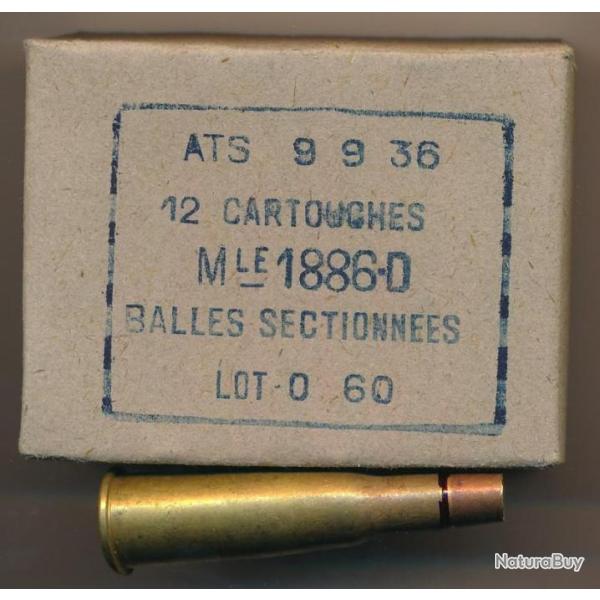 (57873) Une boite compl�te de 12 Cartouches A BALLE TRONQU�E 8 LEBEL ww2, ETAT NEUF