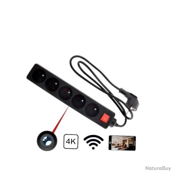 Multiprise Noire Cam�ra Espion Ultra HD 4K Wifi avec d�tection de mouvement, slot SD