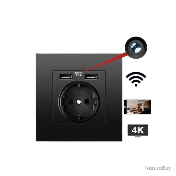 Prise murale avec 2 ports USB Noire Cam�ra Ultra HD 4k WIFI  avec D�tection de mouvement