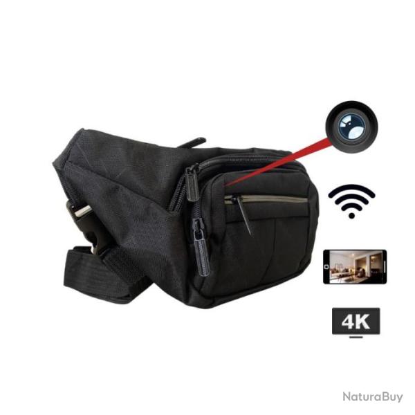 Sacoche camra espion Wi-Fi noire avec accs aux images en direct depuis son tlphone