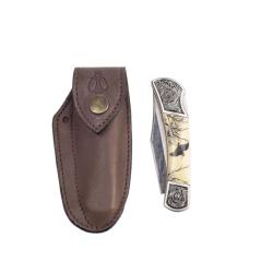 Couteau pliant d&eacute;cor b&eacute;casse avec gaine (&eacute;tui) id&eacute;al pour les chasseurs becassiers