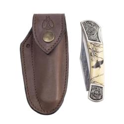 Couteau pliant d&eacute;cor b&eacute;casse avec gaine (&eacute;tui) id&eacute;al pour les chasseurs becassiers