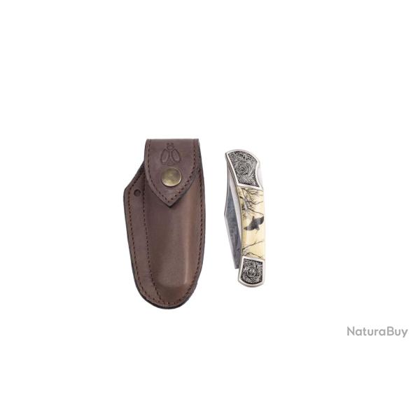Couteau pliant d�cor b�casse avec gaine (�tui) id�al pour les chasseurs becassiers