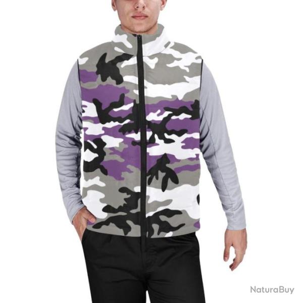 Gilet matelass� type doudoune sans manches avec col montant camouflage Violet