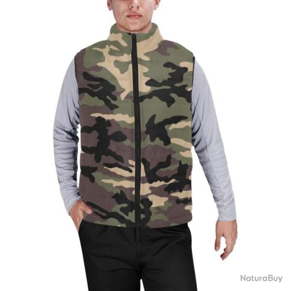 Gilet matelass� type doudoune sans manches avec col montant camouflage woodland