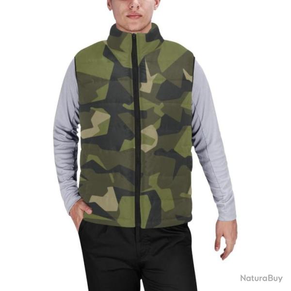 Gilet matelass� type doudoune sans manches avec col montant camouflage su�dois M90 Woodland