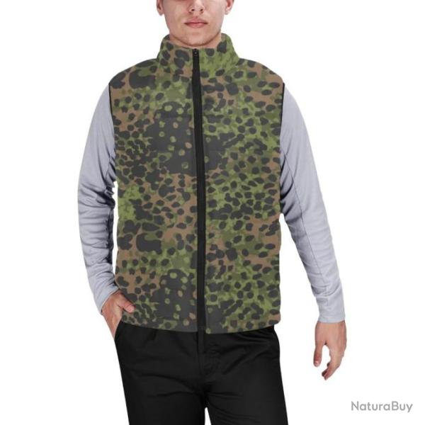 Gilet matelass� type doudoune sans manches avec col montant camouflage ww2 platane �t�