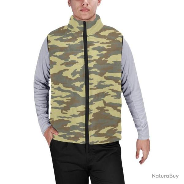 Gilet matelass� doudoune sans manches avec col montant camouflage russe arbuz flora arid