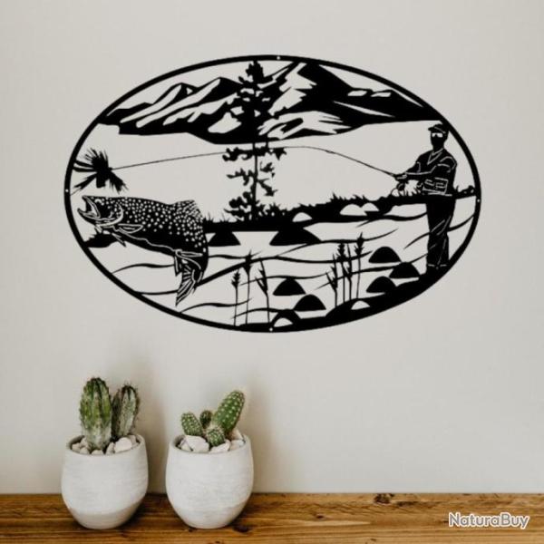 DECORATION MURALE (60cm) en FER. Motif: PCHEURS A LA MOUCHE