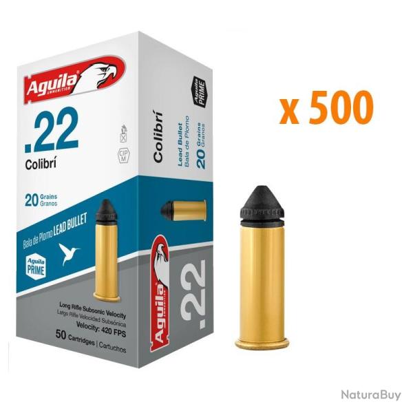 Munitions AGUILA calibre 22LR Bosquette longue "Colibri" x500 
