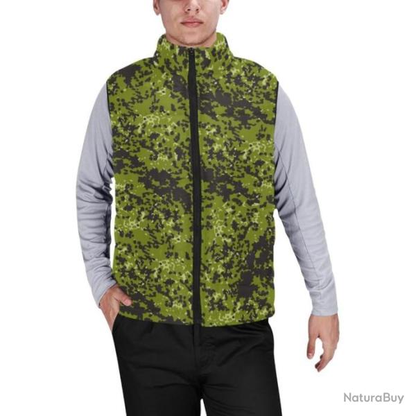 Gilet matelass� doudoune sans manches avec col montant camouflage danois M84 woodland