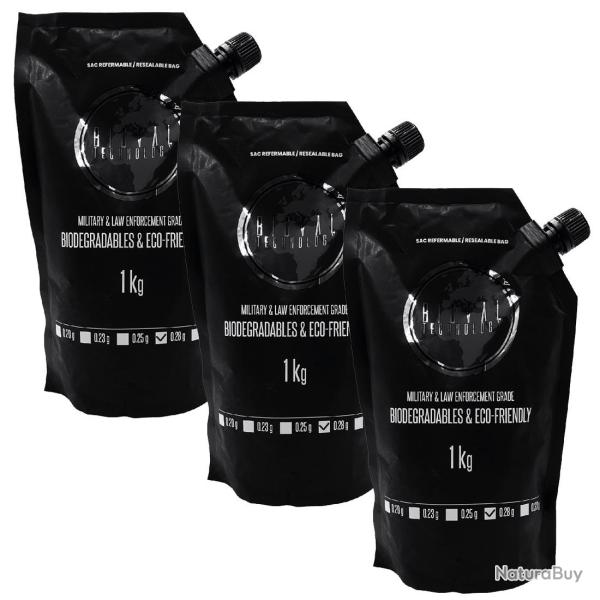 Lot de 3 Sachets de Billes 1 Kg Bio Bioval 0.23 g 6 mm Blanches