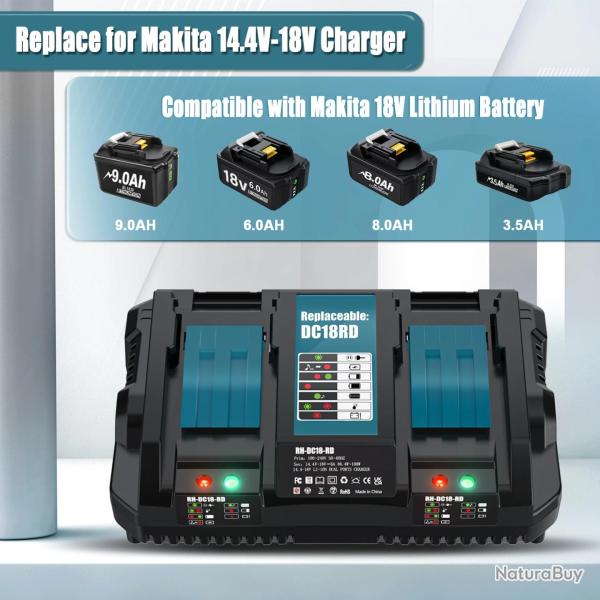 Chargeur Batterie Compatible Makita BL1830 18V-DC18RD 20260729082519