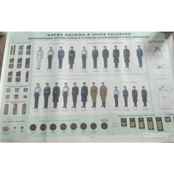 AUTHENTIQUE POSTER / AFFICHE UNIFORME DES SOLDATS ET DES �L�VES-OFFICIERS MARINE URSS/CCCP