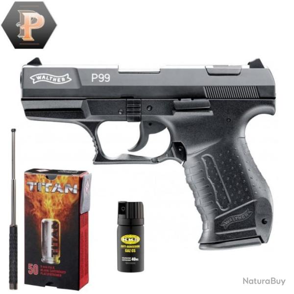 Pistolet Walther P99 cal.9 mm PAK - noir + mun + a�rosol + matraque