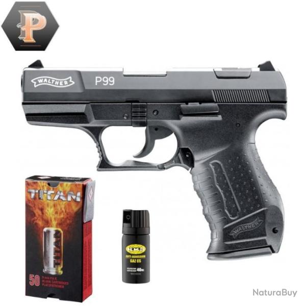 Pistolet Walther P99 cal.9 mm PAK - noir + mun + a�rosol