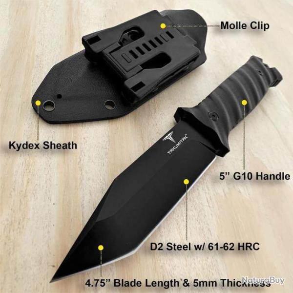 Couteau Tactical Takumitak Fulcrum Military Black Tanto Lame Acier D2 Mche G10 Etui Kydex TKF201BK