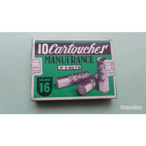 REF 5 - BOTE CARTOUCHES CHASSE ANCIENNE CAL 16 - Marque MANUFRANCE -  N 4-60 TS  - plomb n 8