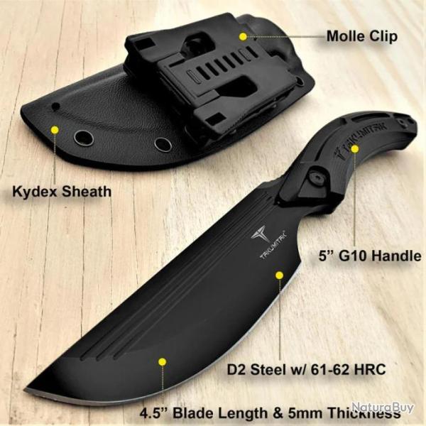 Couteau Takumitak HUNTER Straight Back Lame Acier D2 Manche G10 Etui Kydex TKF207BK