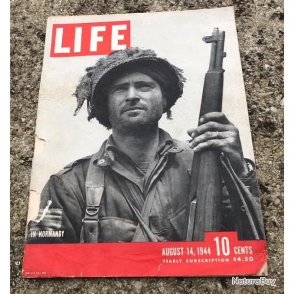 Magazine Life dat� du 14 ao�t 1944, "In Normandy", us ww2  en couverture le Lieutenant Kelso HORNE