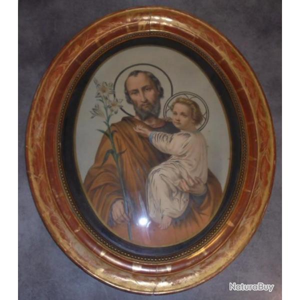 XIXme ANCIEN CADRE OVALE BOIS STUC DOR GRAV RELIGIEUX IMAGE PIEUSE JESUS CHRIST