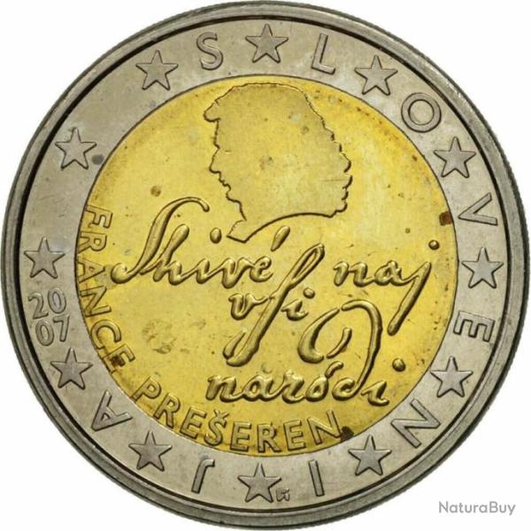 Collection  2 EUROS SLOVENIE 2007 - FRANCE PRESEREN silhouette du profil gauche du po�te slov�ne