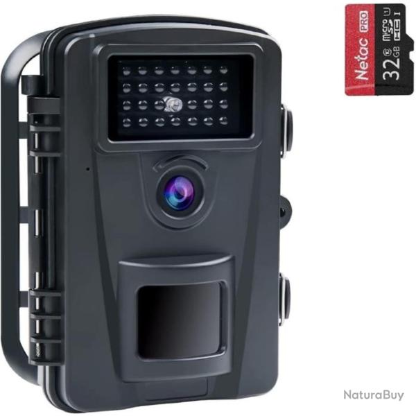 Cam�ra de Chasse 28MP 1080P HD Vision Nocturne 27Pcs 940nm LED  90� Avec Carte 32Go noir