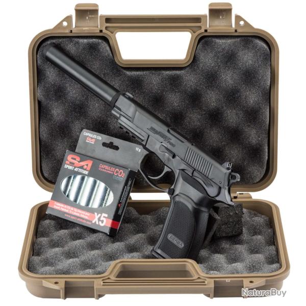 Pack Bersa Thunder 9 CO2 + mallette + 5 cartouches de CO2 + silencieux