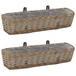Lot de 2 jardini&egrave;res de balcon osier avec doublure de PE 80 cm marron 02_0000886