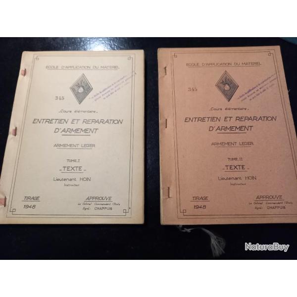 2 manuels  sur l' entretien et r�paration d'armement 1948